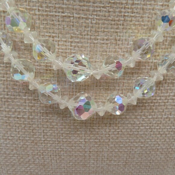 Vintage Aurora Borealis AB Faceted Crystal Double Strand Choker Style Necklace - Picture 3 of 13